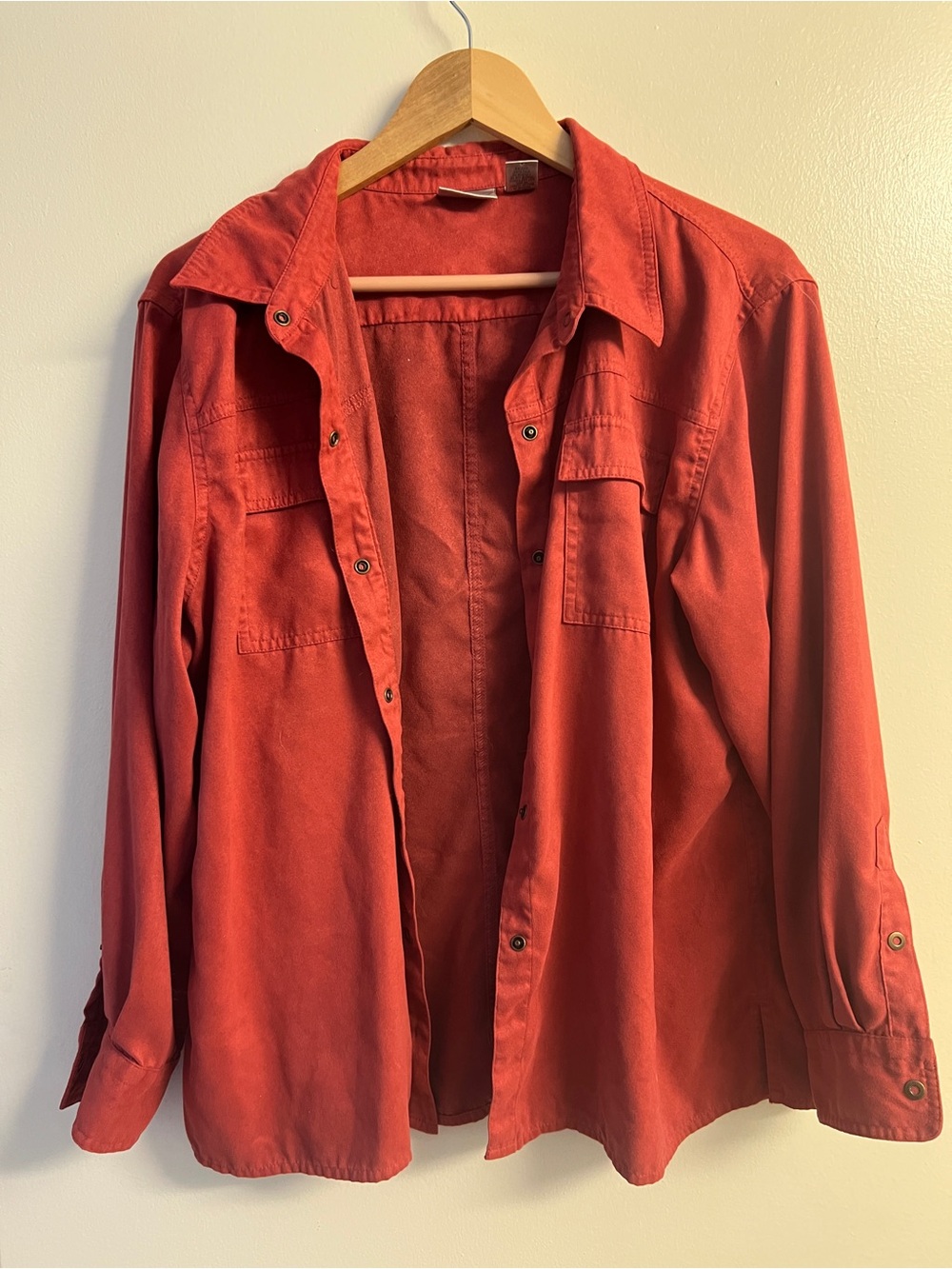 Chico's Coral Red Suede-like Button-Up Shirt